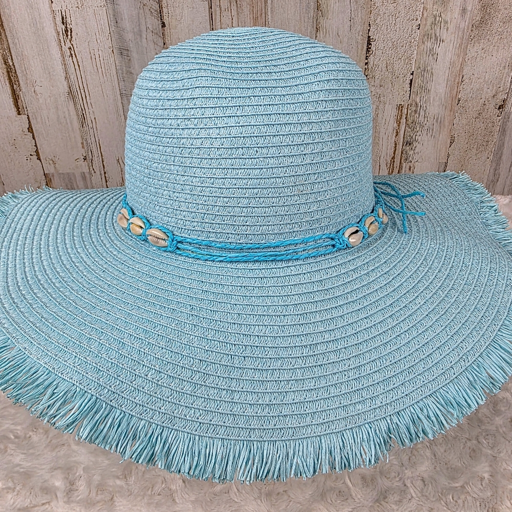 Blue Seashell Wide Brim Sun Hat